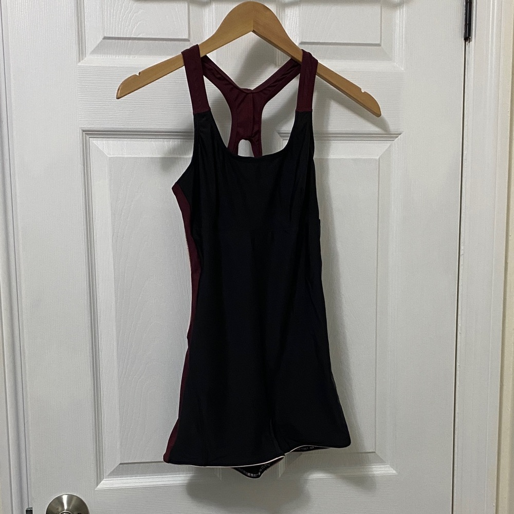 Nabaiji Black and Burgundy one piece boy short bathing suit